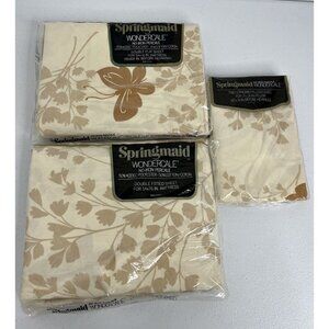 Vtg Springmaid‎ Wondercale Double Fitted & Flat Sheet W/ Pillowcase Floral